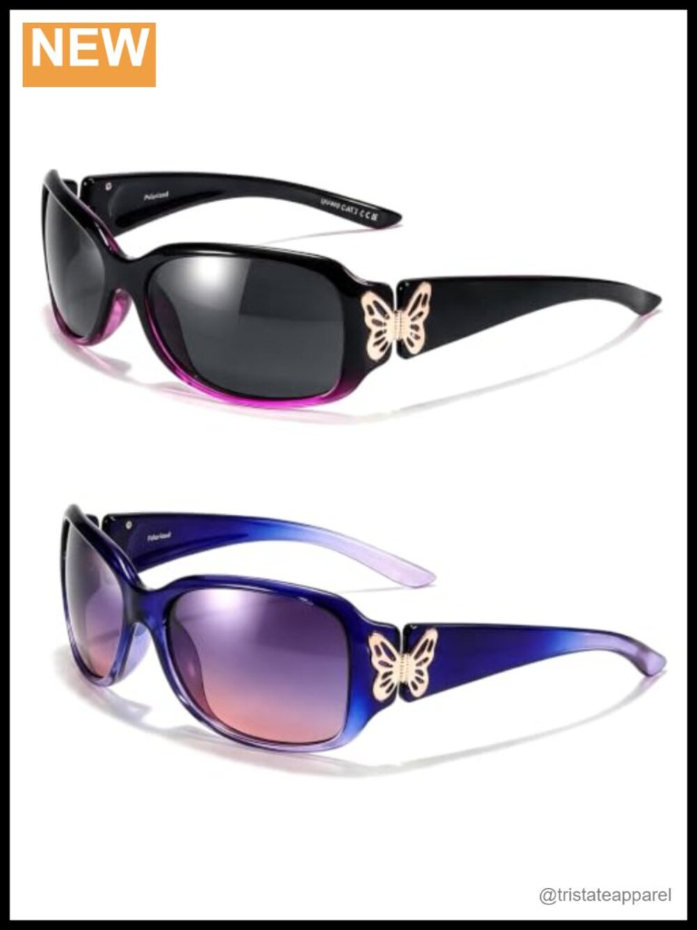 Polarized Wrap Around Butterfly Sunglasses UV400 Full Frame 2 Pack